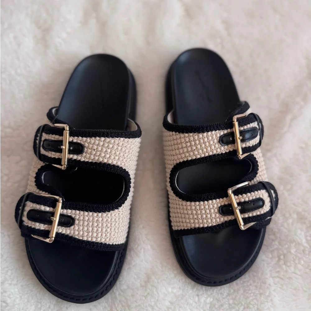 Universal Thread Black and Cream Buckle Sandals - Picture 2 of 4